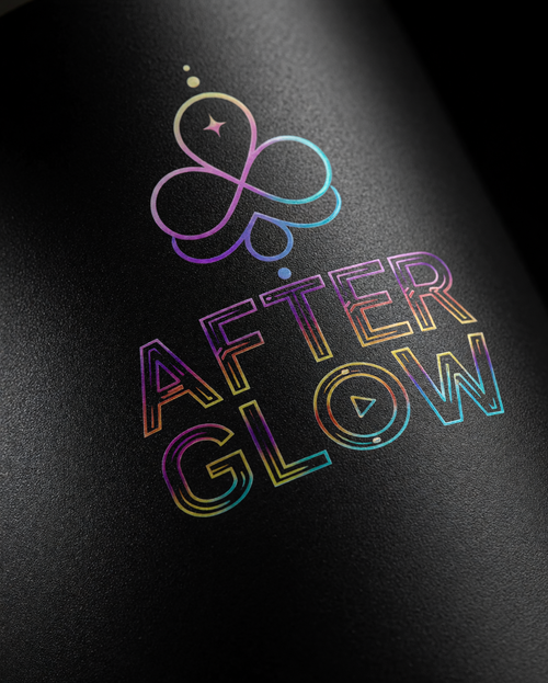 Close-up of the colorful, metallic logo on the tumbler.