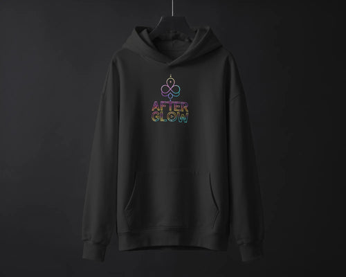 Front view of the black unisex hoodie featuring a graphic print
